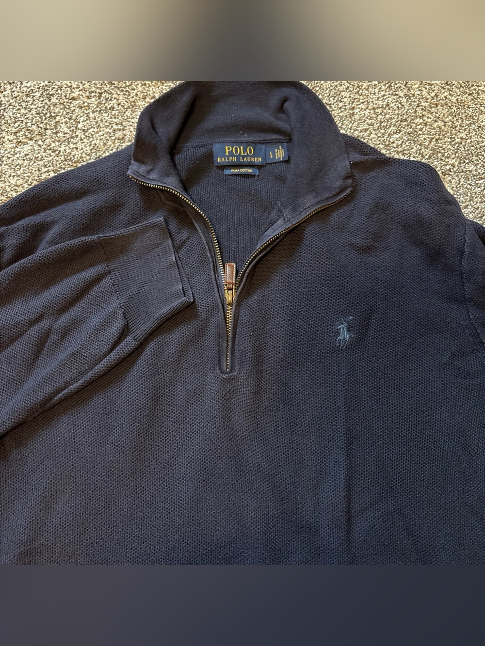 Polo‎ Ralph Lauren Quarter 1/4 Zip Navy Blue Pima Cotton Knit Sweater Large